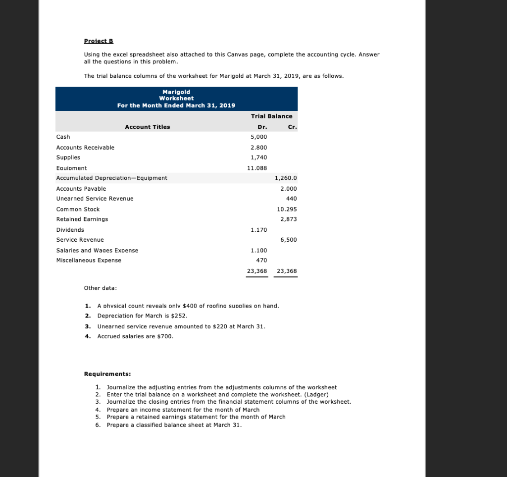 Proiect B Using the excel spreadsheet also attached to this Canvas