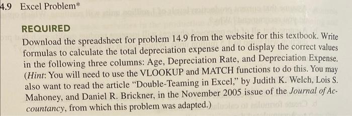  REQUIRED Download the spreadsheet for problem 14.9 from the website for