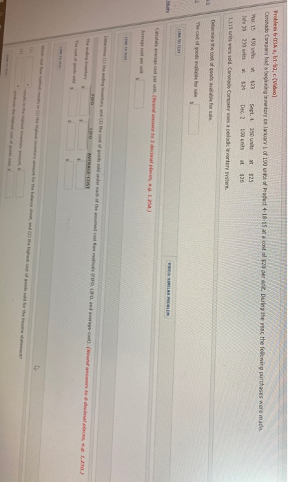 (video) Coronado Company had a beginning Inventory on January 1 of 190