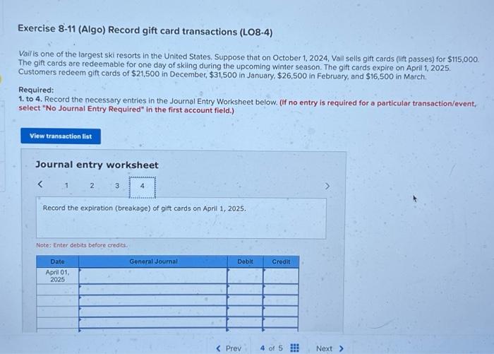 1, 2025. Customers redeem gift cards of $21,500 in December, $31,500 in