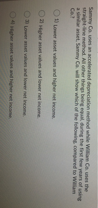  Sammy Co. uses an accelerated depreciation method while William Co. uses