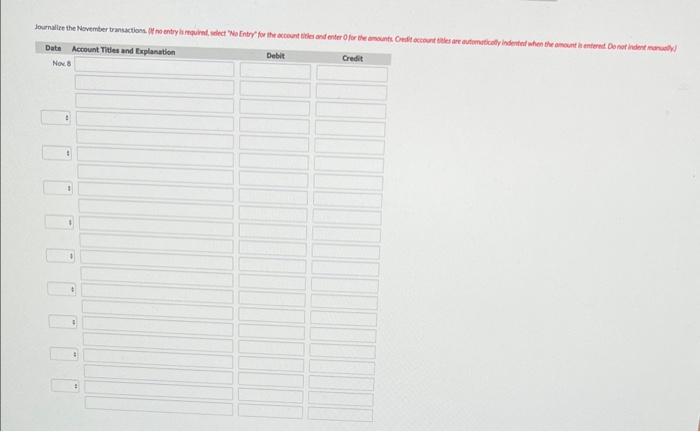 Equipment Reoair. During November, the following summary transactions were completed. Nov. 8