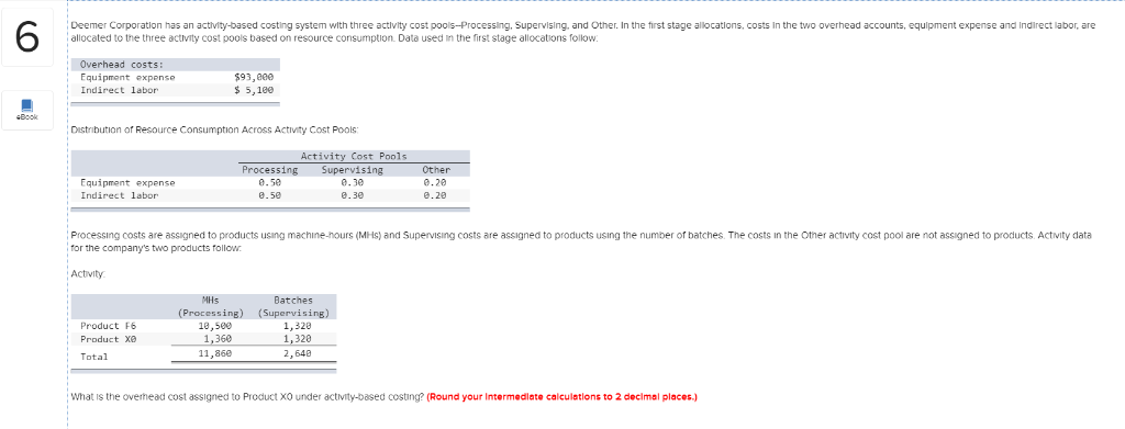 please help me Deemer Corporation has an activity-based costing system with