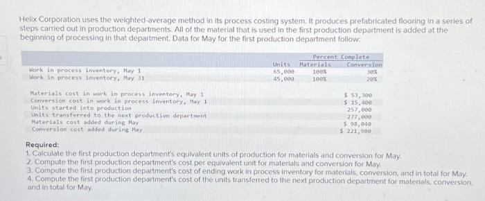 please answer 1-4. Helix Corporation uses the weighted-average method in is process