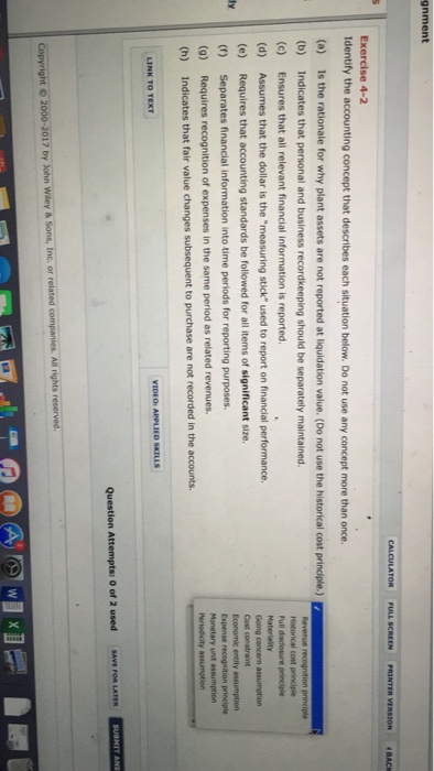  gnment CALCULATOR FULL SCREEN PRINTER VERSION ERACK Exercise 4-2 Identify the