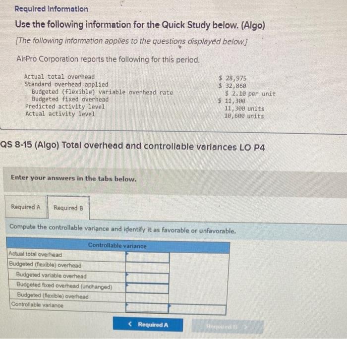 (Algo) [The following information applies to the questions displayed below) AirPro Corporation