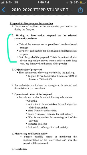 Select one problem in any community and write a development intervention proposal
