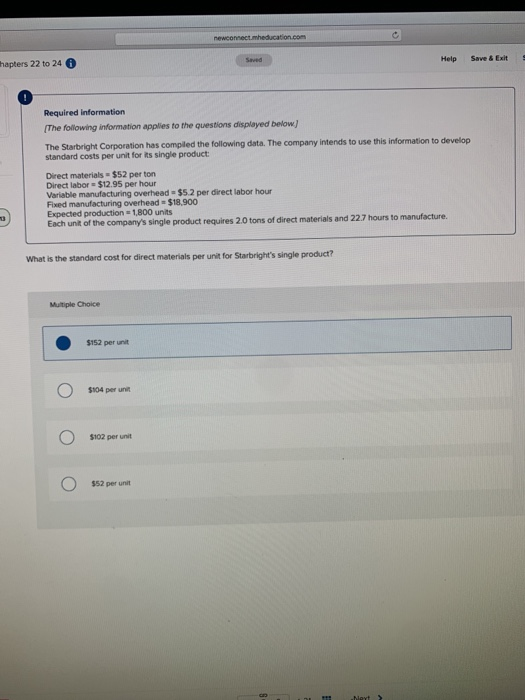  hapters 22 to 24 0 Help Save & Exit Required information