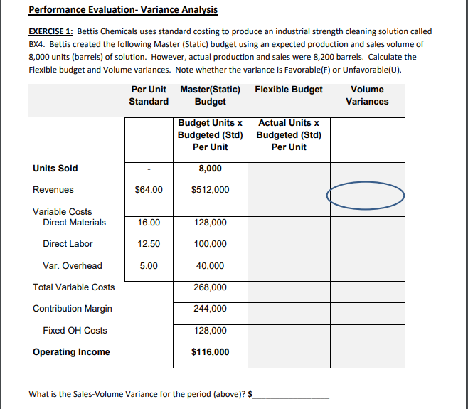  Performance Evaluation- Variance Analysis EXERCISE 1: Bettis Chemicals uses standard costing