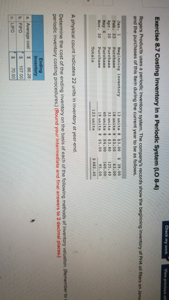  is this correct Check my work View previous att Exercise 8.7