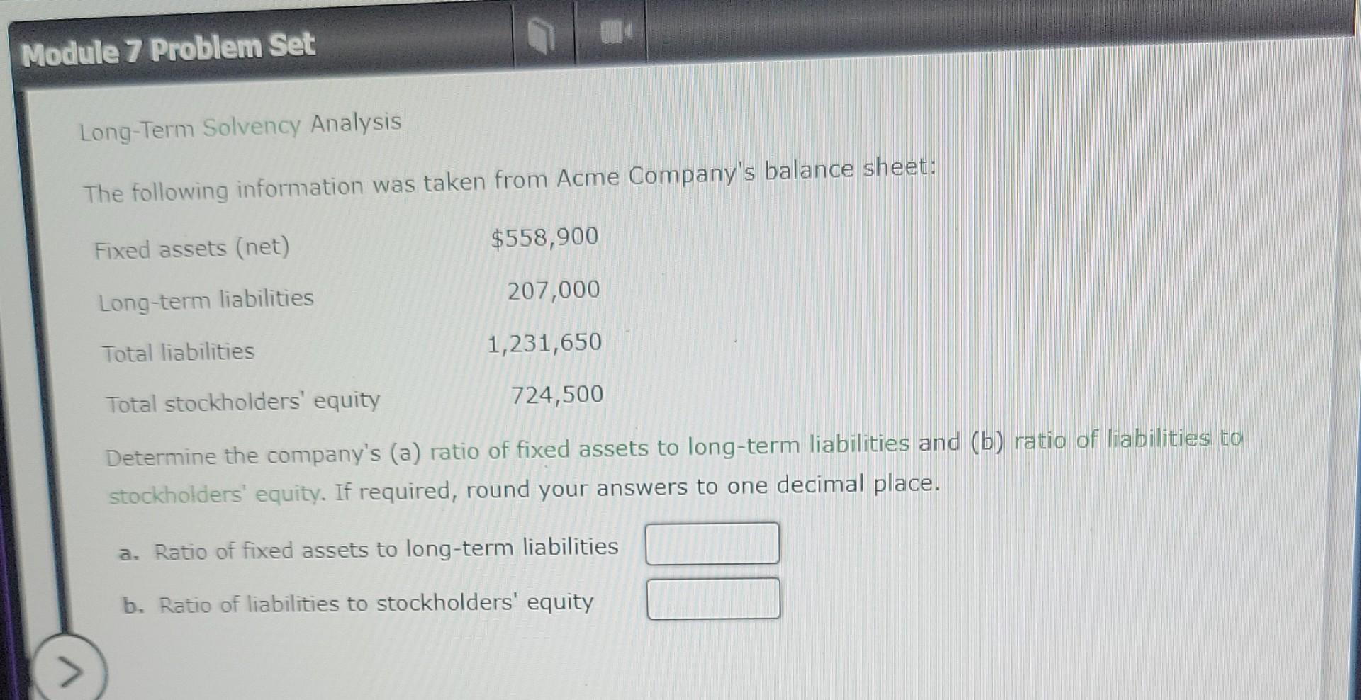 2. Module 7 Problem Set Long-Term Solvency Analysis The following information was