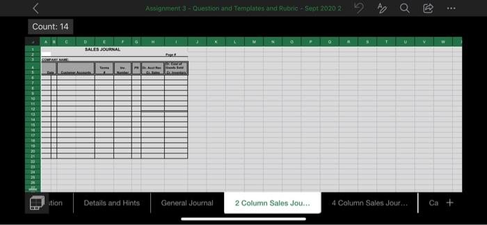 Column Sales Jour... 4 Column Sales Jou... Ca + Assignment 3 -