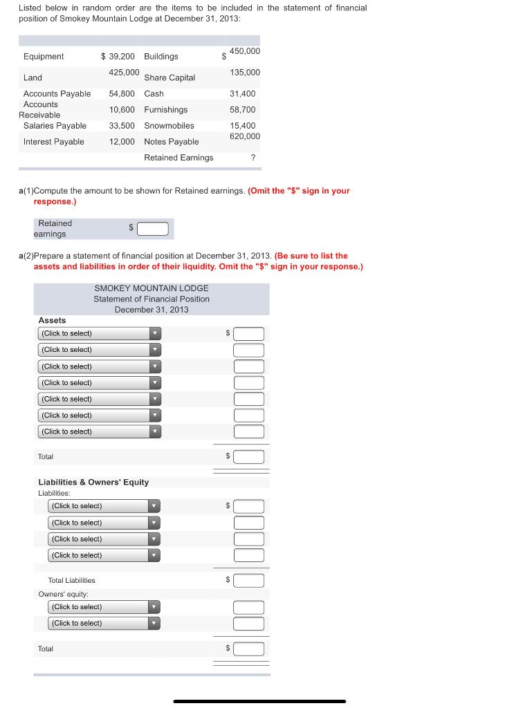 Listed below in random order are the items to be included