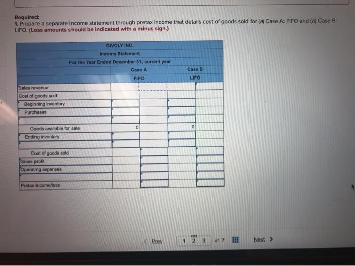 the questions displayed below.) Glvoly Inc. uses a periodic inventory system. At