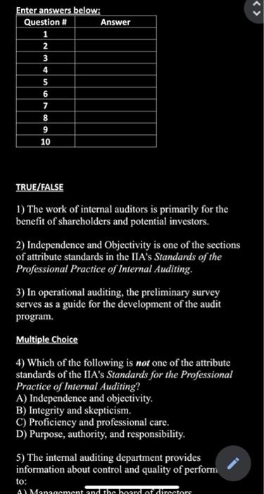  Enter answers below: Question # Answer 1 2 3 5 6