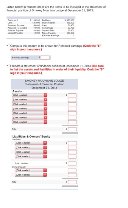  Listed below in random order are the items to be included