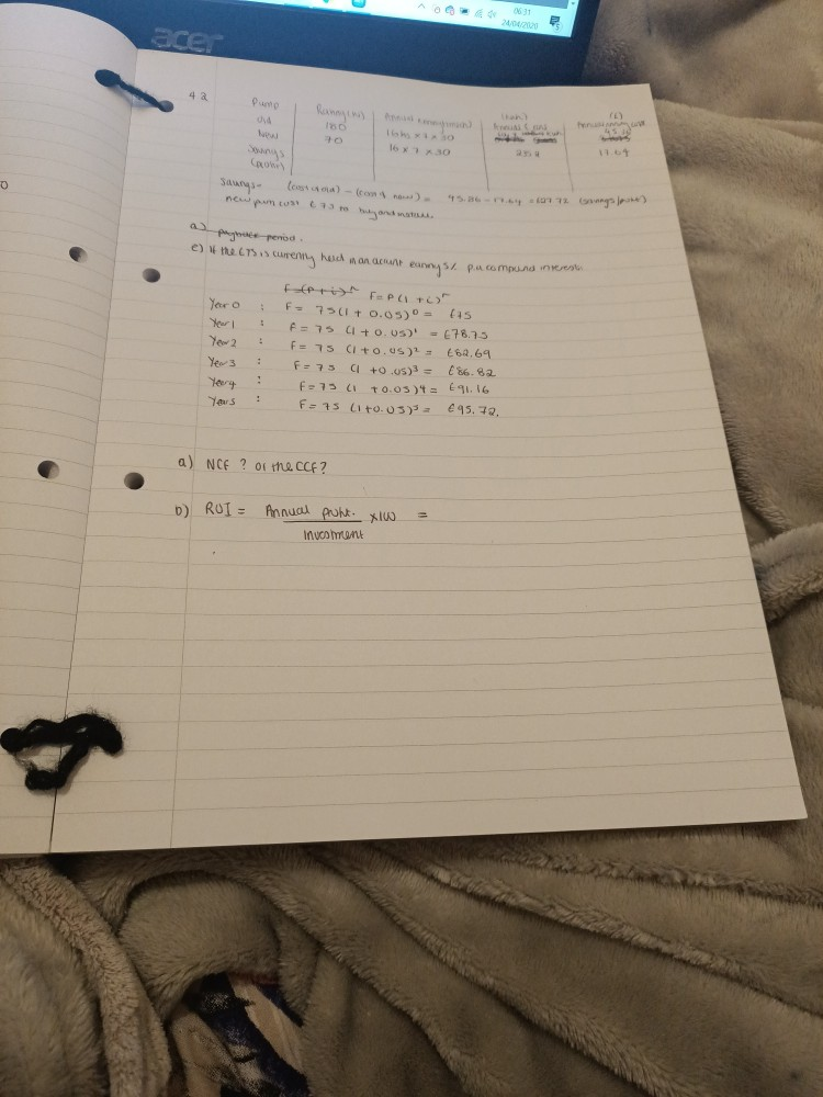 process economics class but the solutions weren't given . I'm trying to