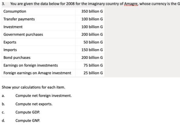  3. You are given the data below for 2008 for the