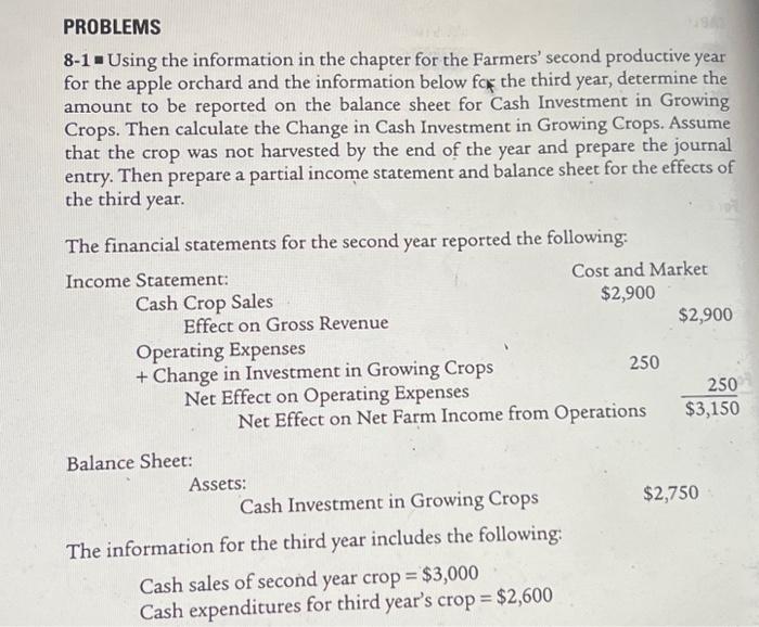  PROBLEMS 8-1 Using the information in the chapter for the Farmers'