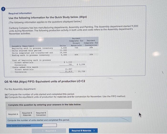  Required information Use the following information for the Quick Study below.