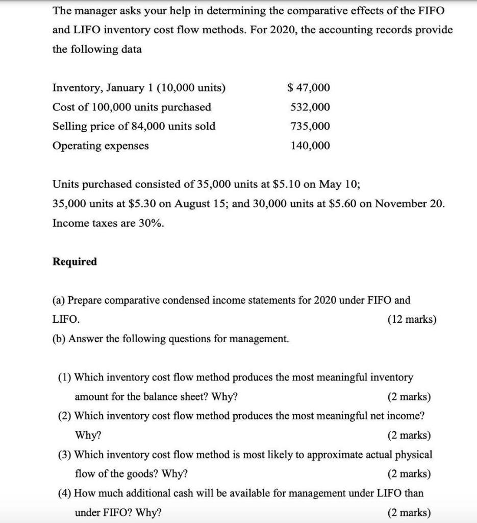 The manager asks your help in determining the comparative effects of