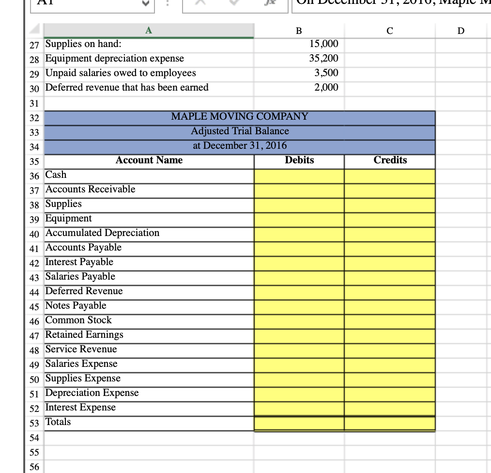 31,2016, Maple Moving Company had the following balanc A1 1On December 31,2016,