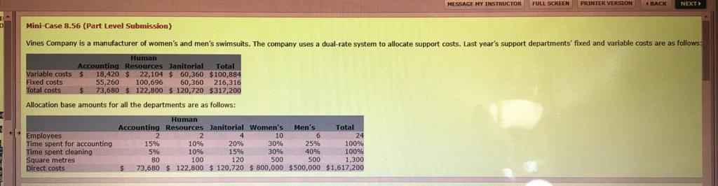  MESSAGE MY INSTRUCTOR FULL SCREEN PRINTER VERSION BACK NEXT Mini-Case 8.56