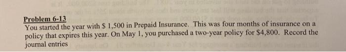  Problem 6-13 You started the year with $ 1,500 in Prepaid