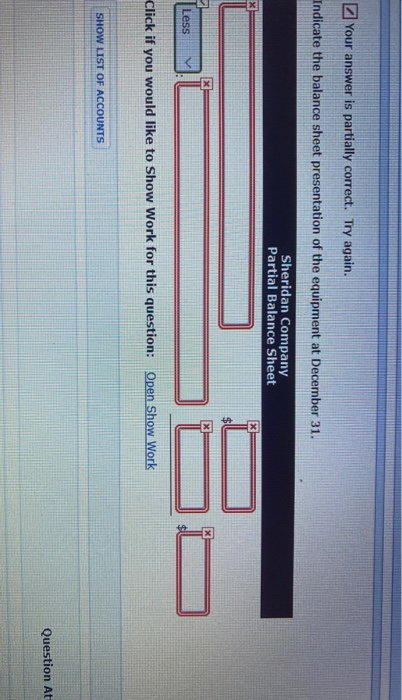 balance of Sheridan Company shows Equipment $21,100 and zero balances in Accumulated