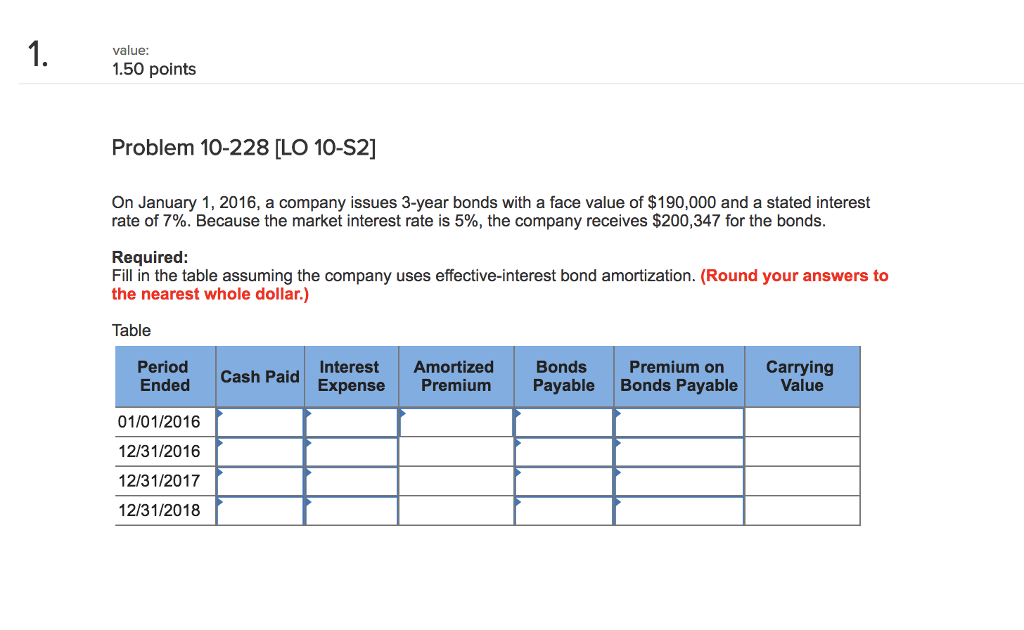  1. 150 points value: Problem 10-228 [LO 10-S2] On January 1,