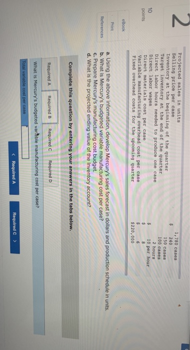 units Selling price per case Inventory at the beginning of the quarter