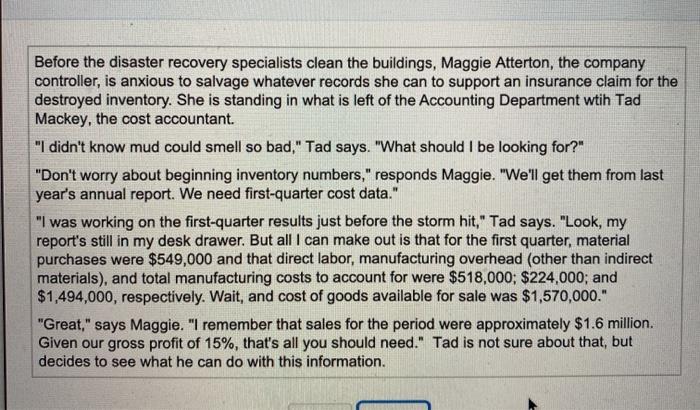 Finished goods, $175,000 He remembers several schedules he learned in college that