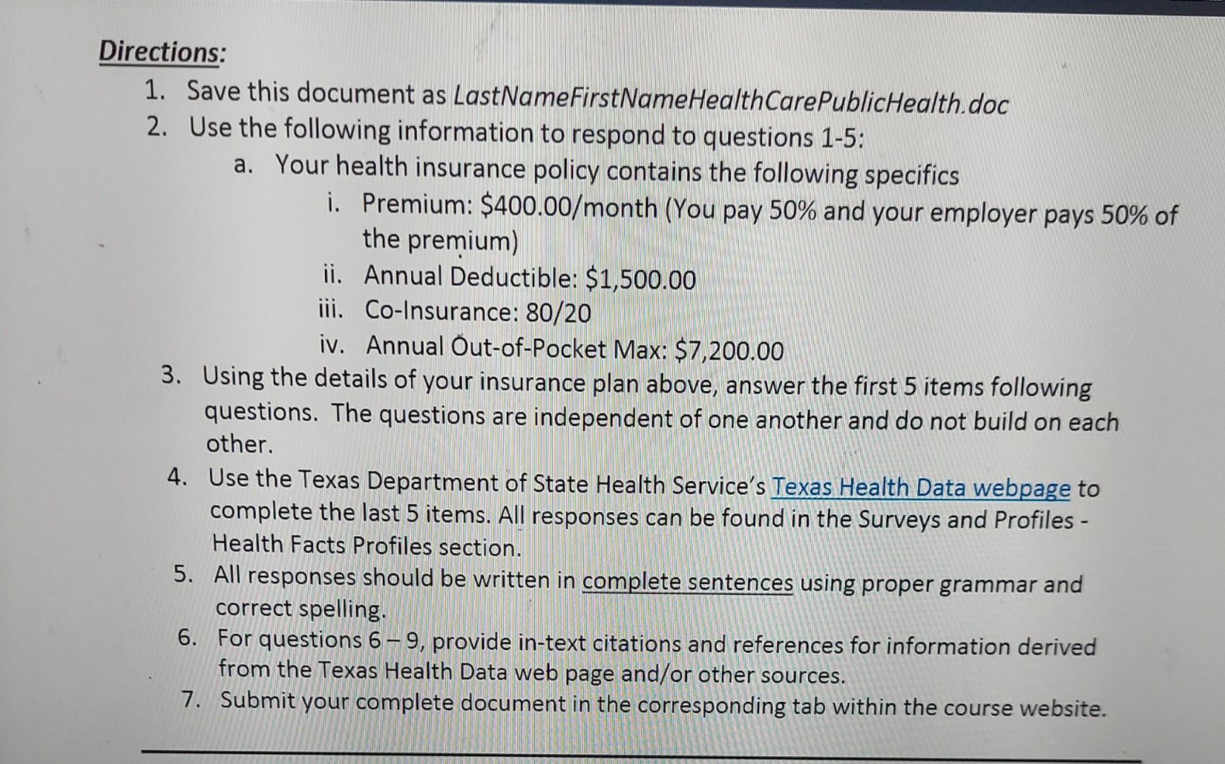 Please help me with question 1 - 5 Directions: 1. Save