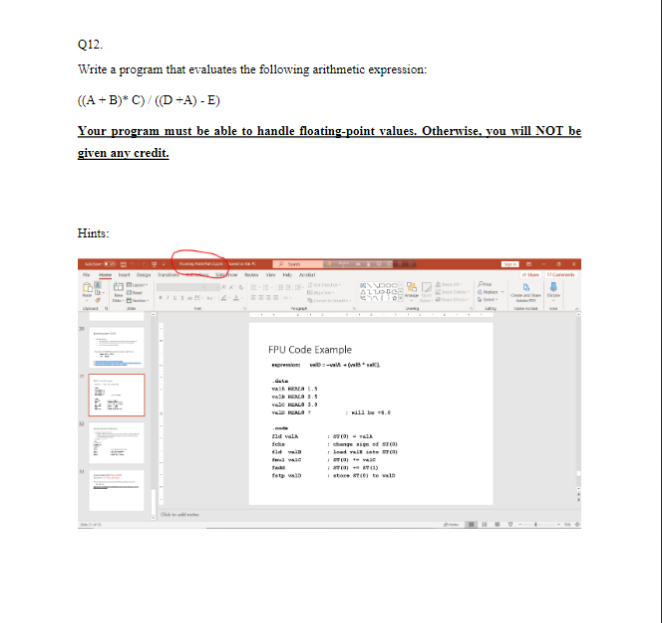 In MASM 80x86 Assembly, how would you implement this arithmetic expression? It