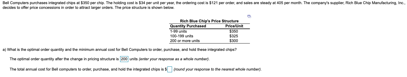  Bell Computers purchases integrated chips at $350 per chip. The holding