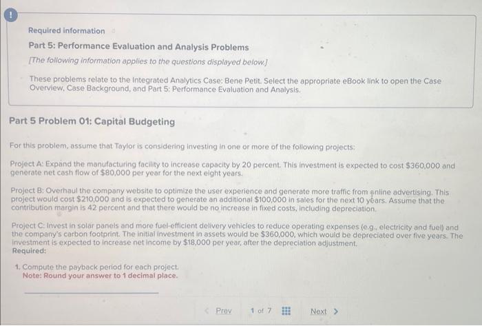  Required information Part 5: Performance Evaluation and Analysis Problems [The following