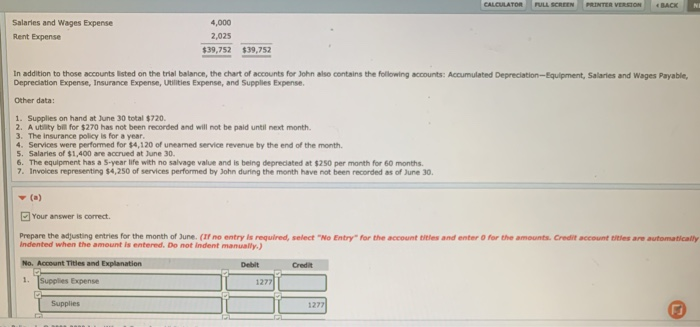 on June 1, 2022. The trial balance at June 30 is as