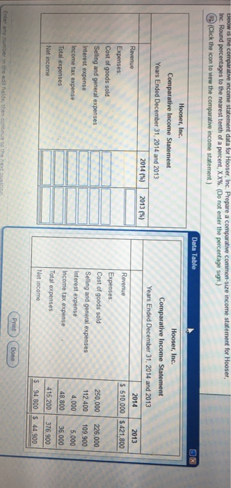  Below is the comparative income statement data for Hooser, lnc. Prepare