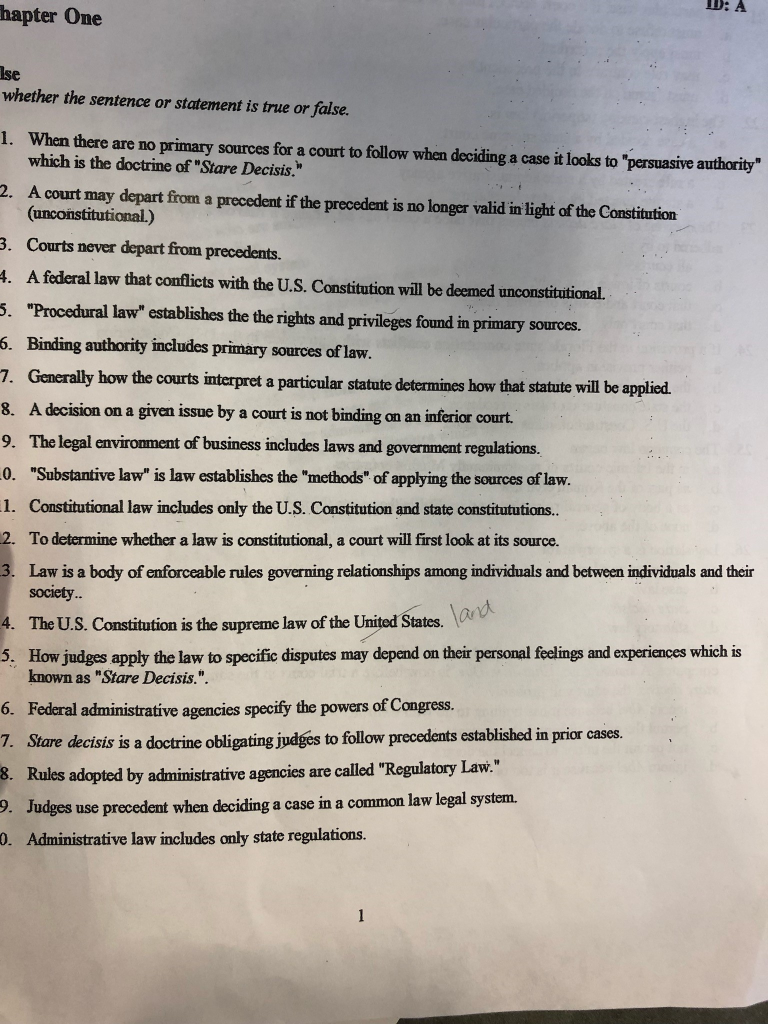True or false? U: A hapter One Ise whether the sentence
