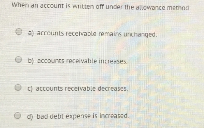  When an account is written off under the allowance method: a)