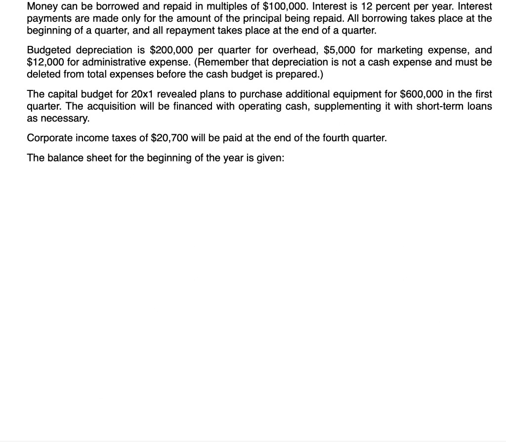 budgeted at $320,000 per quarter ($100,000 for supervision, $200,000 for depreciation, and