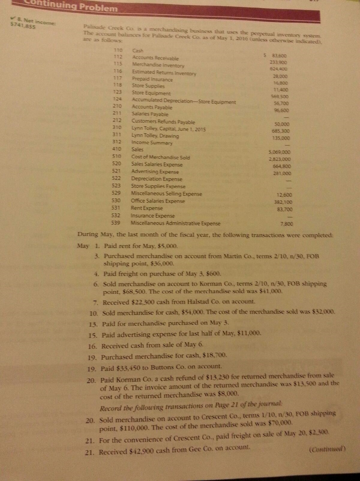 I nee help solving continuing problem 2 in Accounting 26E book pages