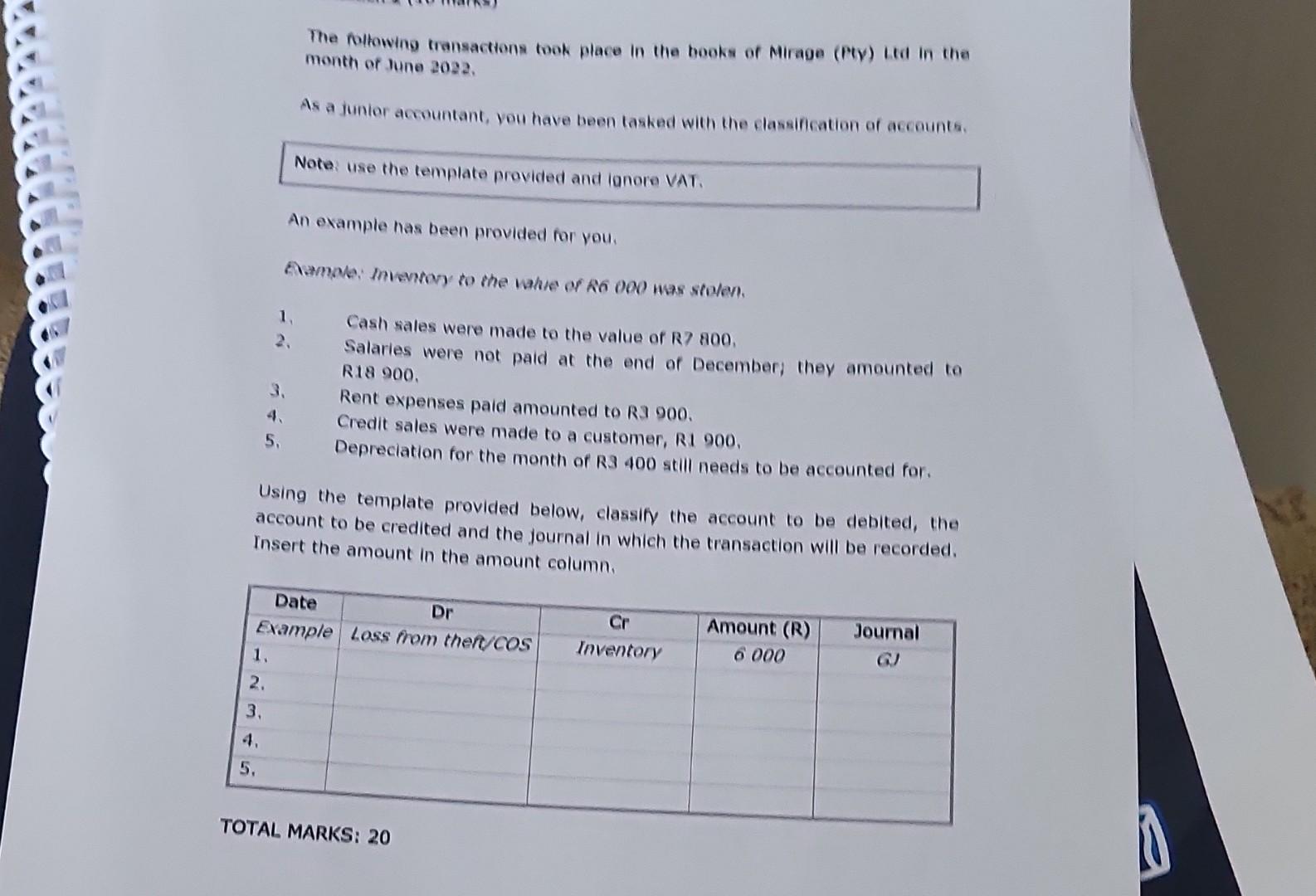 Note: use the template provided and lanore VAT. An example has