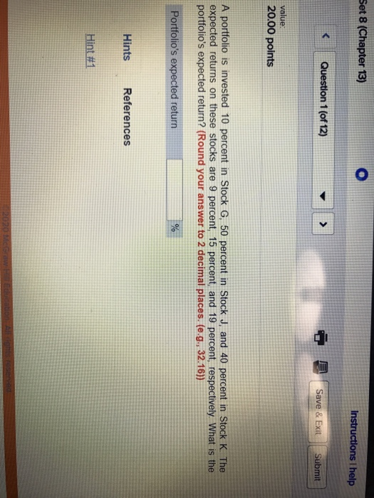  Set 8 (Chapter 13) Instructions I help Save & Exit Submit