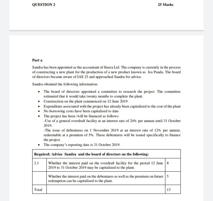  QUESTION 2 25 Marks Part a Sandra has been appointed as