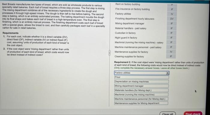 please answer requirement 2 it is wrong Best Breads manufactures two types