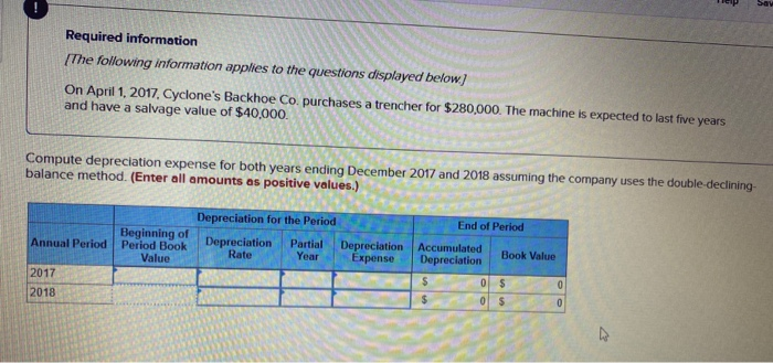 Hello, I need help with this question: Help Sav Required information The