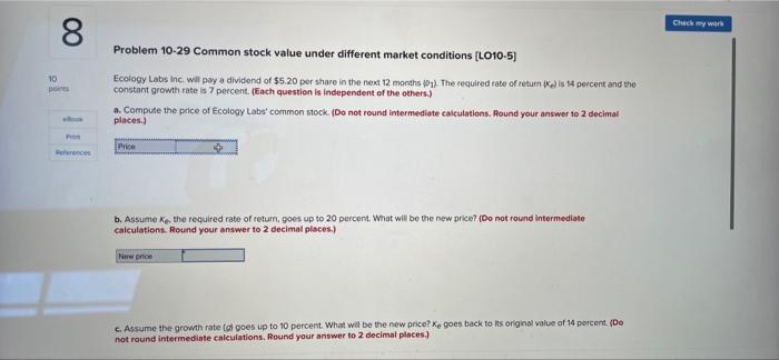  Check my won 00 8 Problem 10-29 Common stock value under