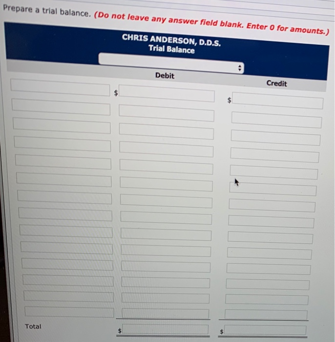 Usted below are the transactions of Chris Anderson, D.D.S., for the month