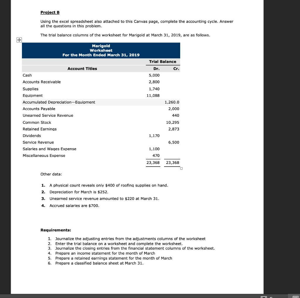  Project B Using the excel spreadsheet also attached to this Canvas